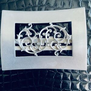 Vintage Victorian Filigree Sterling Silver Square Sash Belt Buckle Clip